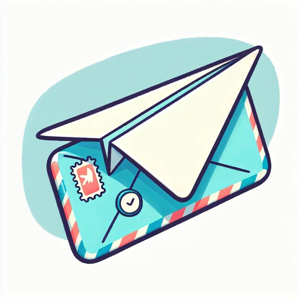 cartoon mail envelope in the shape of a paper airplane