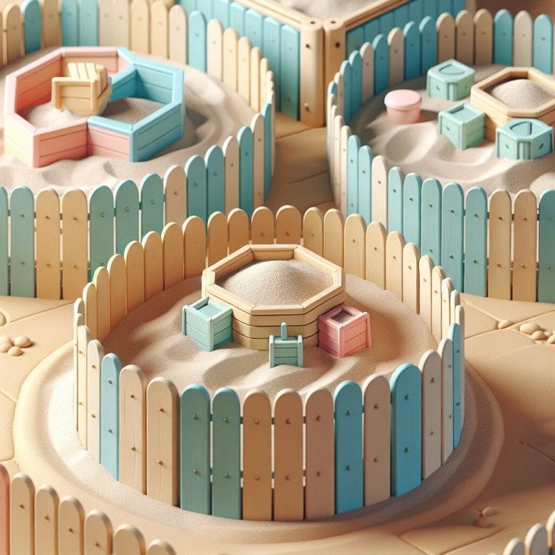 3 separate cartoon sand boxes separated by fences